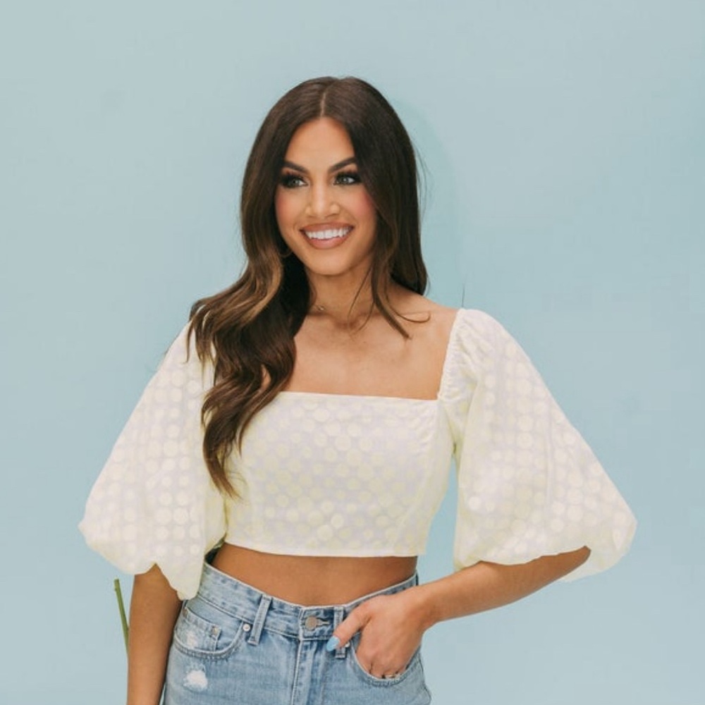 Yellow Polka Dot PuffSleeved Cropped Top